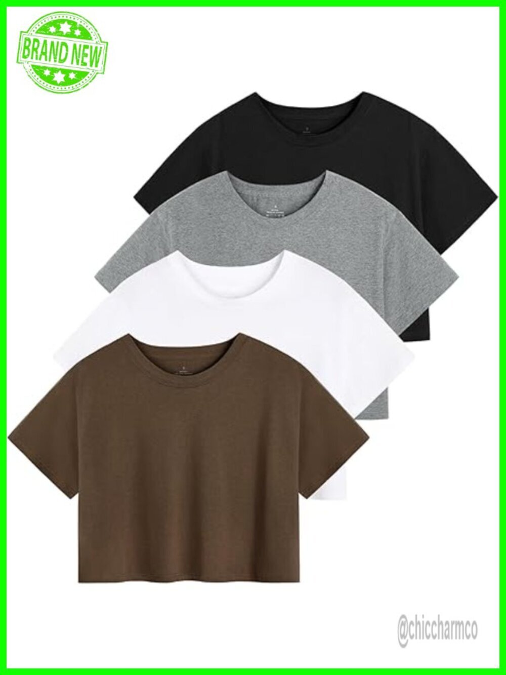 Cotton Crop T-Shirt 4-Pack Short Sleeve Crew Neck Loose Fit Yoga Athletic Top
